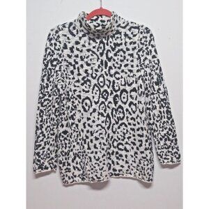 Chico's womens Sweater pullover Sz 1 white black Leopard pattern 90S Y2K Retro